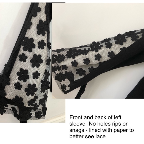 French Connection Caballo floral lace sleeve sweater black knit coquette bow M - Picture 9 of 13